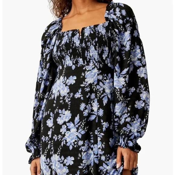 Jaymes Smocked Floral Midi Dress In Black Combo - Picture 3 of 5